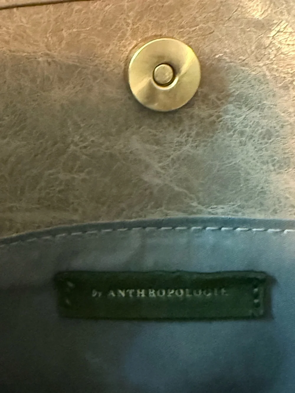 Anthropologie Metallic Taupe Faux-Leather Crossbody with Gold Snap